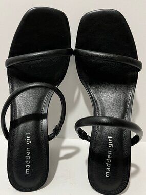 Madden Girl Women's Two Strap Black Heel Sandal Size ~ 10M